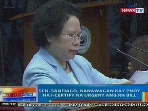 NTG: Sen. Santiago, nanawagan kay PNoy na i-certify na urgent ang RH Bill