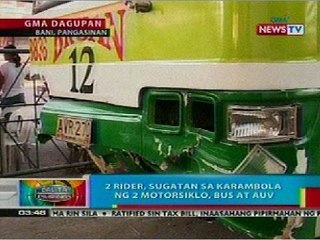 BP: 2 rider, sugatan sa karambola ng 4 na sasakyan sa Pangasinan