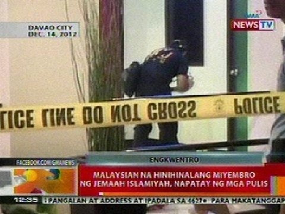 BT: Malaysian na hinihinalang miyembro ng Jemaah Islamiyah, napatay ng mga Pulis sa Davao City