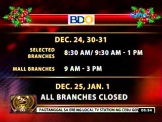 24 Oras: Schedule ng mga bangko ngayong   Kapaskuhan