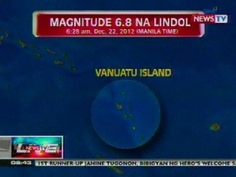 NTVL: Magnitude 6.8 na lindol, yumanig sa Vanuatu Island sa South Pacific Ocean
