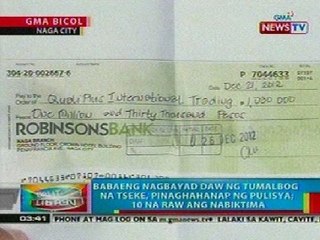 BP: Babaeng nagbayad daw ng tumalbog na tseke, pinaghahanap ng pulisya