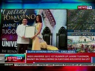 NTL: Miss Universe 2012 1st Runner up Janine Tugonon, mainit na sinalubong sa UST