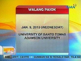 UB: Alamin ang ilang eskwelahan na walang pasok sa Miyerkules (Jan. 9,2013)