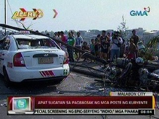 24 Oras: Apat, sugatan sa pagbagsak ng mga poste ng kuryente sa Malabon