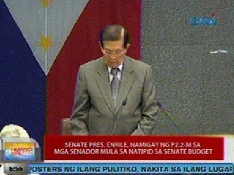 UB: Senate Pres. Enrile, namigay ng P2.2M sa mga senador mula sa natipid sa Senate budget