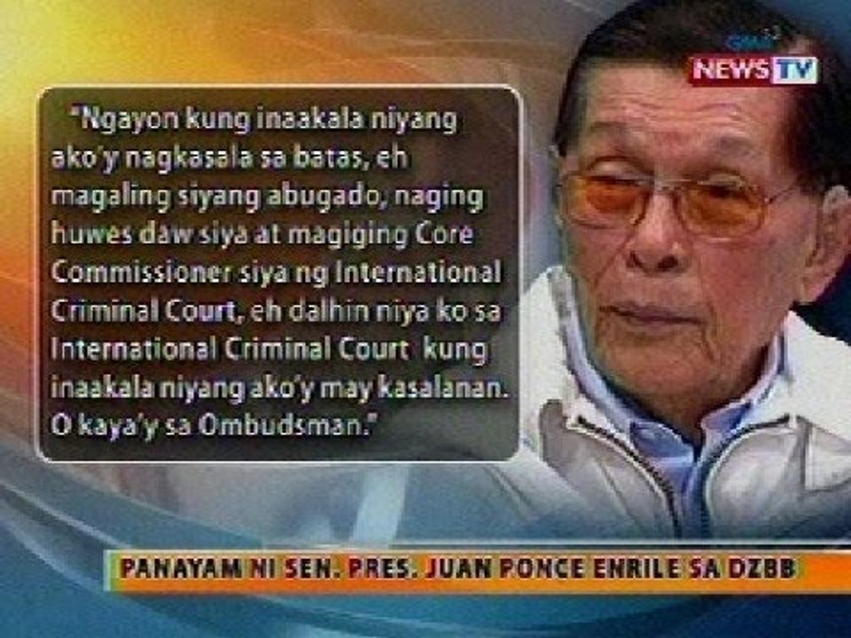 BT: Sen. Enrile, hinamon si Sen. Santiago na magdemanda vs sa kanya
