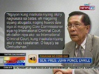 NTG: Sen. Pres. Enrile, hinamon si Sen. Santiago na magdemanda laban sa kanya