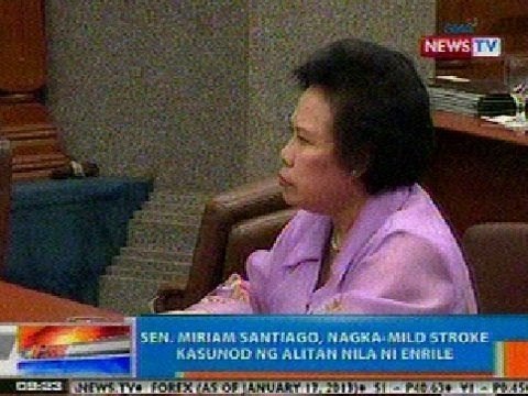 NTG: Sen. Miriam Santiago, nagka-mild stroke kasunod ng alitan nila ni Sen. Pres. Enrile