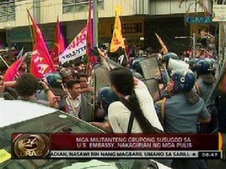 24Oras: Mga militanteng grupong susugod sa U.S. Embassy, nakagirian ng mga pulis