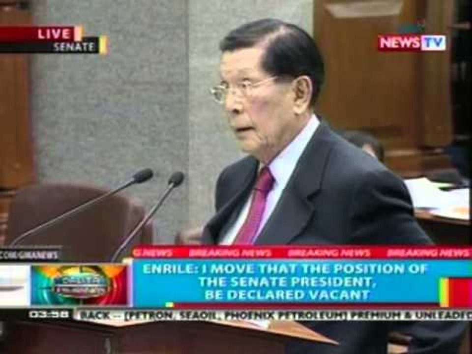 BP: Sen. Pres. Enrile, naghain ng mosyon para mabakante ang kanyang posisyon