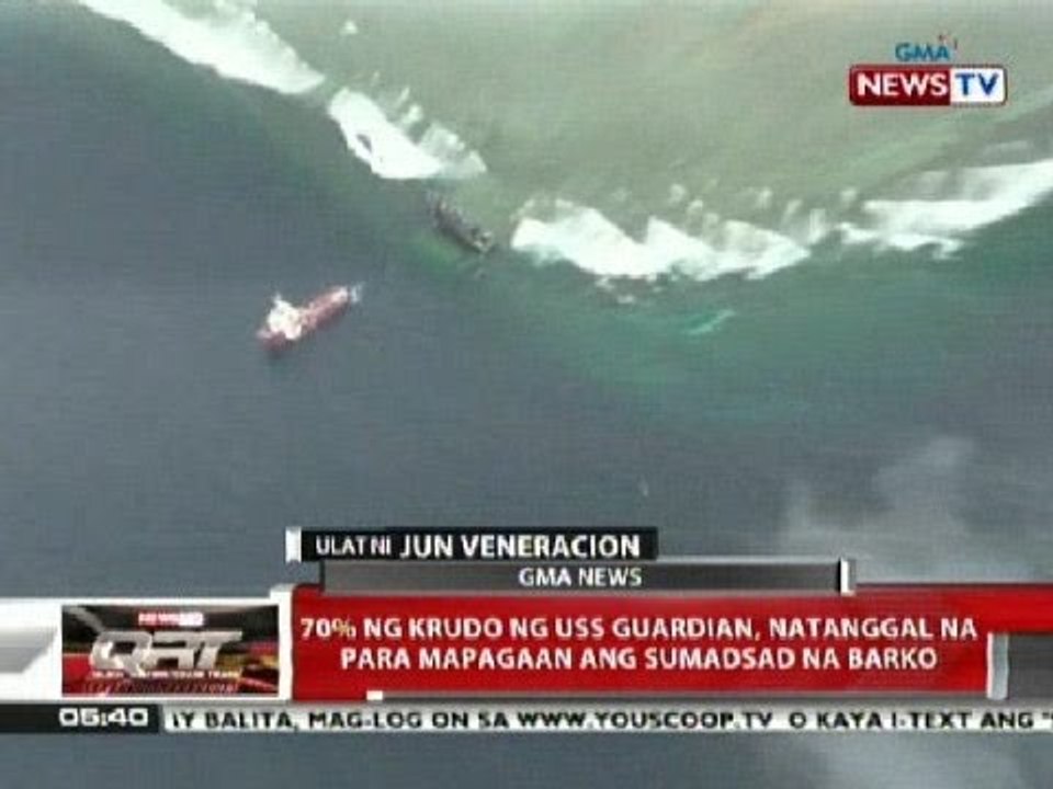 QRT: 70% ng krudo ng USS Guardian sa Tubbataha Reef, natanggal na