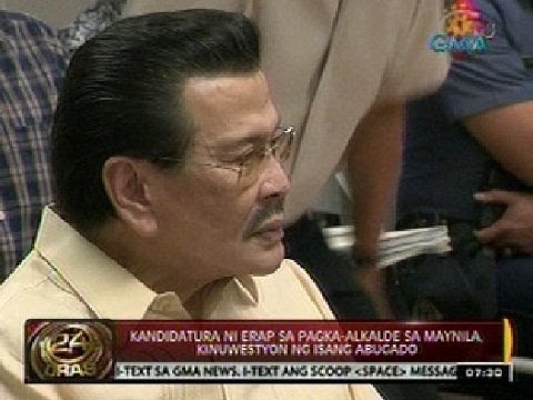 24 Oras: Kandidatura ni Erap sa pagka-alkalde sa Maynila, kinuwestyon ng isang abugado