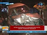 UB: Kotse, bumangga sa kongkretong poste; driver, posibleng nakaidlip