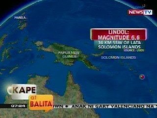KB: Magnitude 6.6 na lindol, yumanig malapit sa Solomon Islands