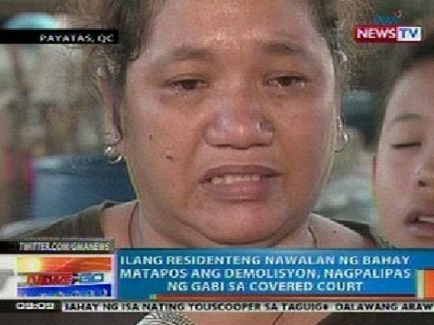 NTG: Ilang residenteng nawalan ng bahay sa Payatas, nagpalipas ng gabi sa covered court