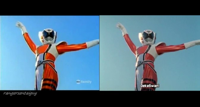 Power Rangers SPD Kat Ranger First Appearance Split Screen (PR and Sentai version)