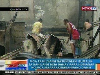 NTG: Mga nasunugan sa QC, bumalik sa kanilang mga bahay para humanap ng mapapakinabangan pa