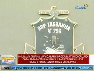 UB: Barkong may dalang pagkain at medical aid para sa mga tauhan ng Sultanato ng Sulu, nakahanda na