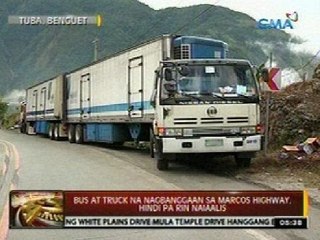 24 Oras: Bus at truck na nagbanggaan sa Marcos Highway, 'di pa rin naiaalis