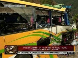 24 Oras: Bus na ginamit sa field trip at isang truck, nagsalpukan sa Tuba, Benguet; Pito, patay