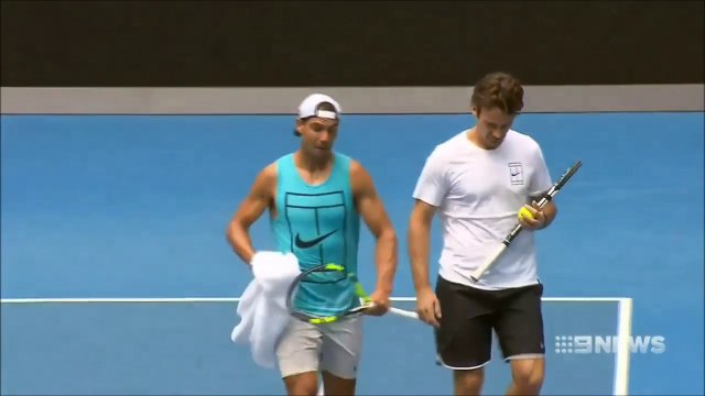 Rafael Nadal Practice & Press conference at AO. 15 Jan 2017