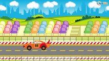 Çizgi Film Animasyon Dizi - Yarış Arabaları - Dört küçük araba top oynuyor. Köprüden geç mavi ol