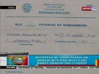 BP: Registrar ng paaralan sa Rizal, nangolekta ng P15k bawat graduating student