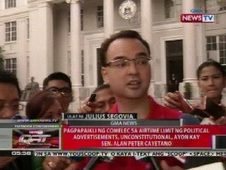 QRT: Sen. Cayetano: Pagpapaikli ng COMELEC sa airtime limit ng political ads, unconstitutional