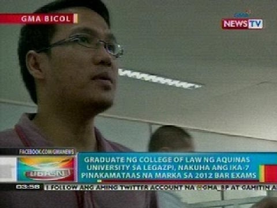 BP: Graduate ng Aquinas University sa Legazpi City, Albay, top 7 sa 2012 bar exams