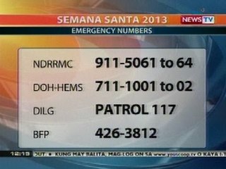BT: Emergency numbers na maaring tawagan ngayong Semana Santa