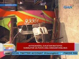 UB: 49 pasahero, sugatan matapos sumalpok sa poste ang sinasakyang bus