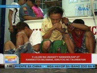 UB: 3 lalaki na umano'y nangholdap at nambastos ng babae, kinuyog ng taumbayan