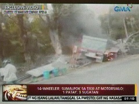 24Oras: 14-wheeler, sumalpok sa taxi at motorsiklo sa Antipolo; 1 patay, 3 sugatan
