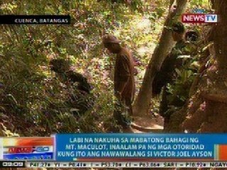 NTG: Labi na nakuha sa Mt. Maculot, inaalam pa kung si Victor Ayson ito