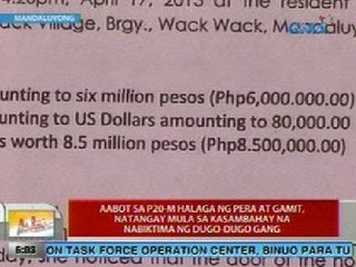 UB: Aabot sa P20M, natangay mula sa kasambahay na nabiktima ng Dugo-Dugo gang sa Mandaluyong