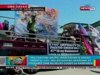BP: Militanteng grupo, inakusahan si Davao Or. Gov. Malanyaon ng paggamit ng relief goods