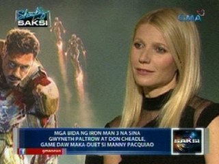 Saksi: "Iron Man 3" stars Gwyneth Paltrow at Don Cheadle, game daw maka-duet si Manny Pacquiao