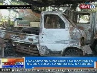 NTG: 5 sasakyang ginagamit sa kampanya ng UNA local candidates sa Malolos, Bulacan, nasunog