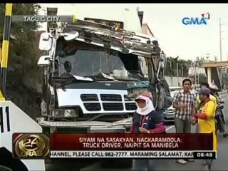 24 Oras: Siyam na sasakyan,   nagkarambola; truck driver, naipit sa   manibela