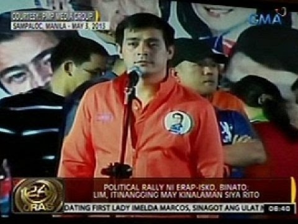 24 Oras: Political rally ni Erap-Isko, binato; Lim, itinangging may kinalaman siya rito