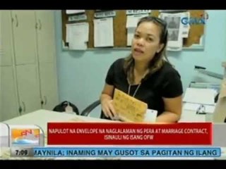 UB: Napulot na envelope na naglalaman ng pera at marriage contract, isinauli ng isang OFW