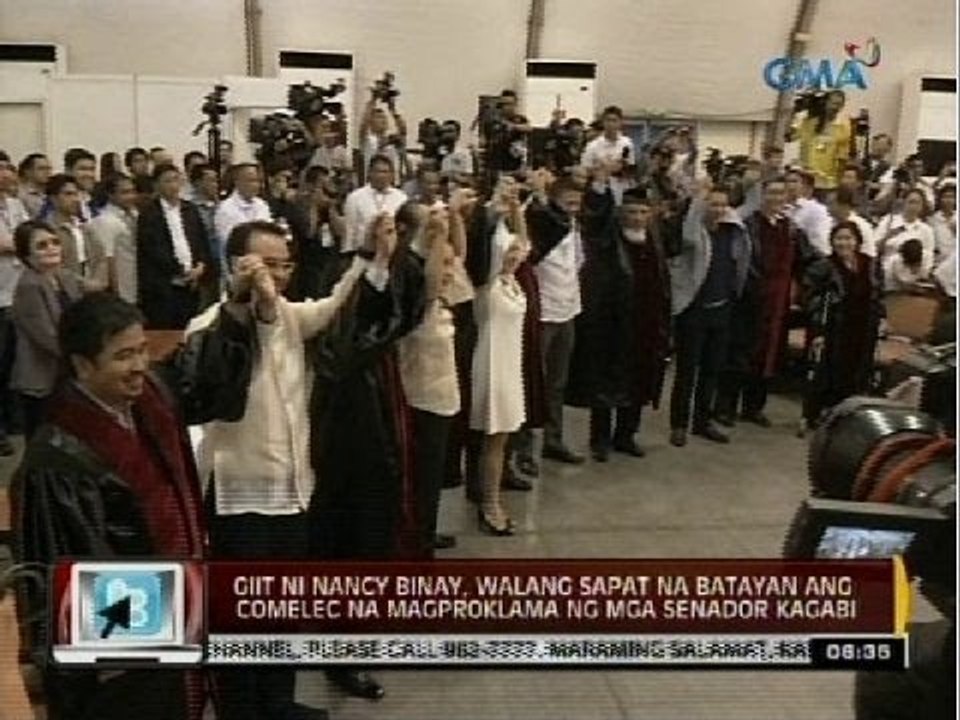 Giit ni Nancy Binay, walang sapat na batayan ang Comelec na magproklama ng mga senador kagabi