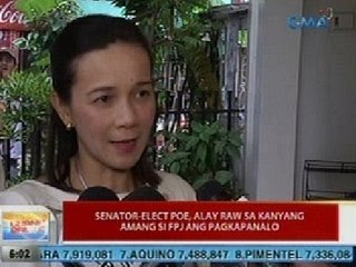 UB: Senator-elect Poe, alay raw sa kanyang amang si FPJ ang pagkapanalo