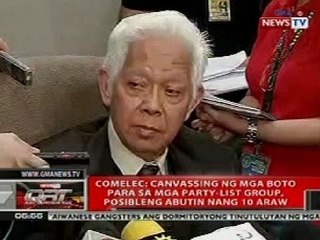 QRT: Comelec: Canvassing ng mga boto sa party-list group, posibleng abutin ng 10 araw