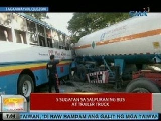 UB: 5 sugatan sa salpukan ng bus at trailer truck sa Tagkawayan, Quezon