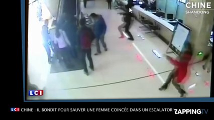 Chine : un homme bondit pour sauver une femme âgée coincée dans un escalator (vidéo)