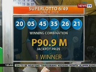 BT: Isa, nanalo sa Super Lotto 6/49 draw