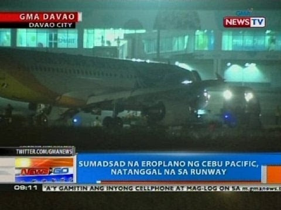 NTG: Sumadsad na eroplano ng Cebu Pacific, natanggal na sa runway