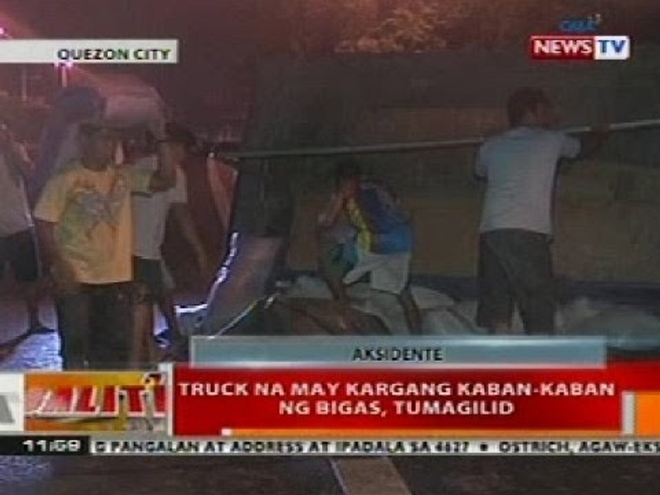 BT: Truck na may kargang kaban-kaban ng bigas sa QC, tumagilid
